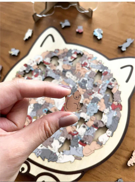 🎁 50% ZNIŻKI 🎅 135-elementowe, drewniane puzzle w kształcie kota w kolorze Morandi
