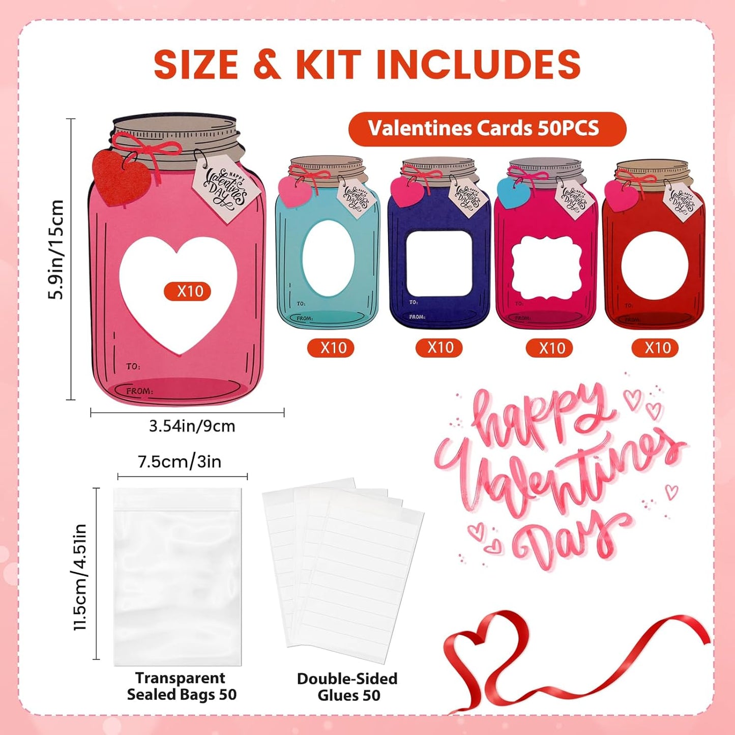 🔥 2025 Nowość 🔥 - 💖 Kartki Mason Jar Happy Valentines Day 🍬