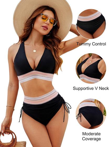 ⏳Oferta ograniczona czasowo - 49% ZNIŻKI👙Zestawy bikini z wysokim stanem i blokami kolorów