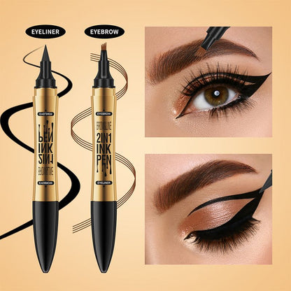 💟Kup 1 i otrzymaj 1 za darmo 💟Wodoodporny pisak do brwi i eyeliner 2 w 1 Magic 4-fork