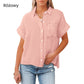 🔥Jednokolorowa bawełniana luźna koszula casual z krótkim rękawem