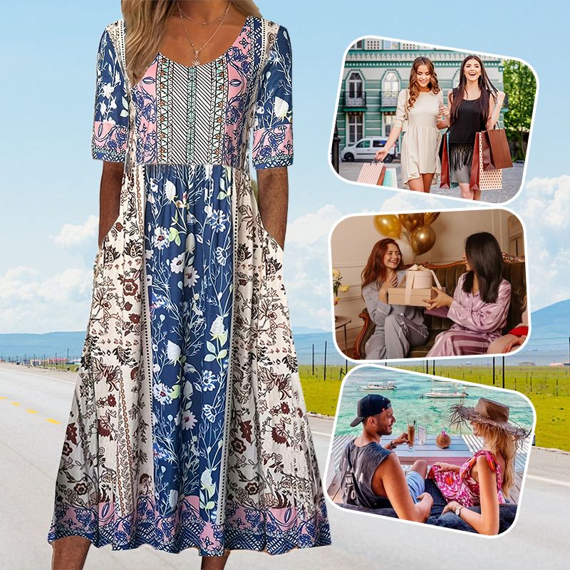 🌸 Damska elegancka sukienka z nadrukiem w stylu boho