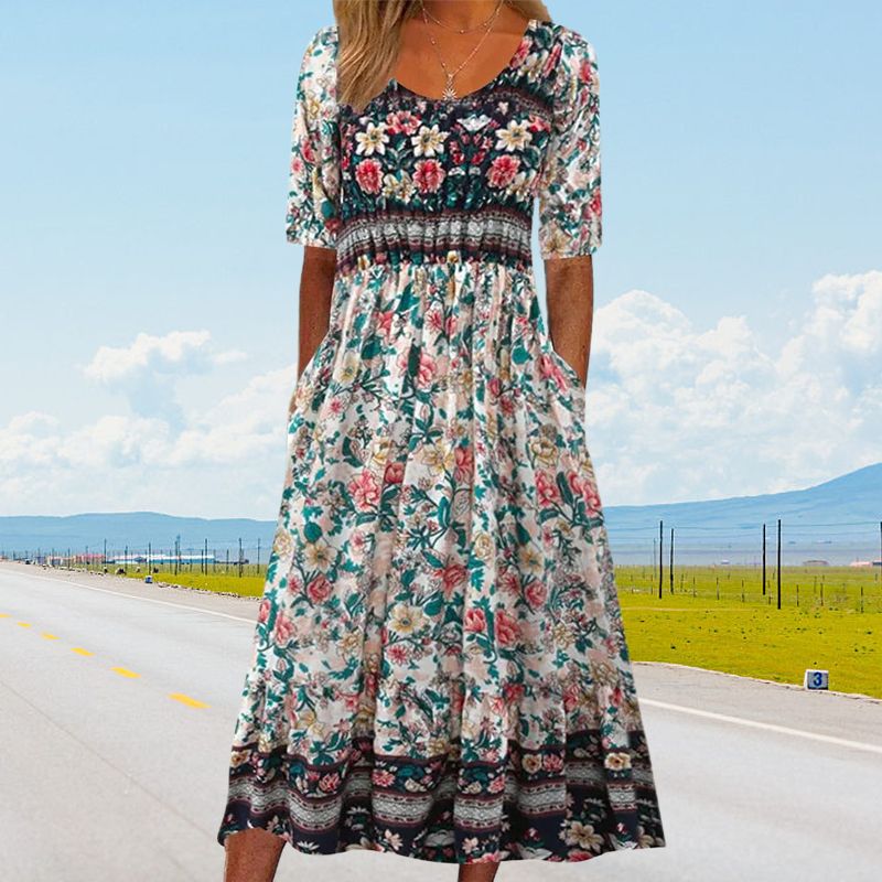 🌸 Damska elegancka sukienka z nadrukiem w stylu boho