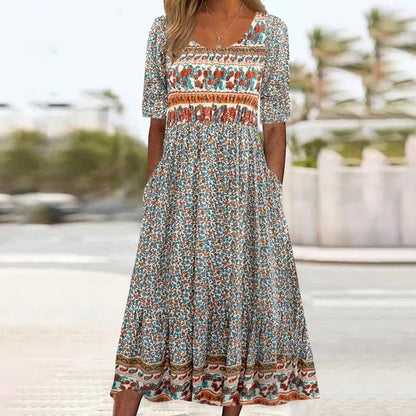 🌸 Damska elegancka sukienka z nadrukiem w stylu boho