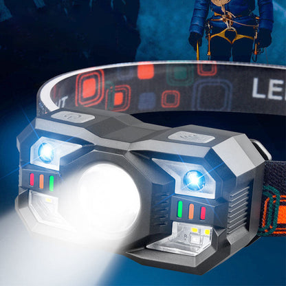 Wielofunkcyjna, ładowalna, inteligentna latarka czołowa z regulowanym czujnikiem