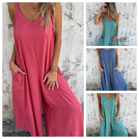 ✨Modny luźny lniany kombinezon z bawełny🔥