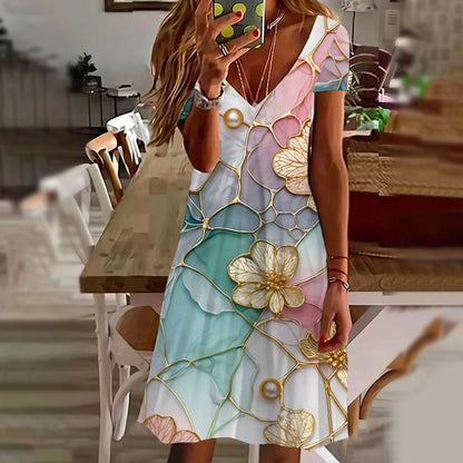 👗Eleganckie damskie sukienki z dekoltem w serek z nadrukiem