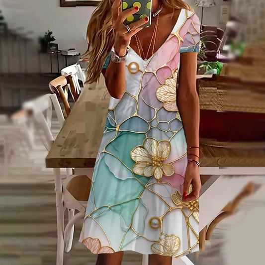 👗Eleganckie damskie sukienki z dekoltem w serek z nadrukiem