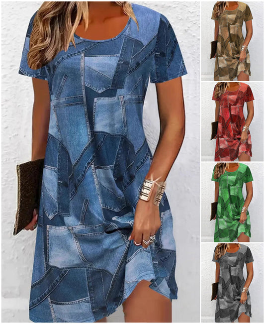 ✨Damska casualowa sukienka z patchworkowym wzorem