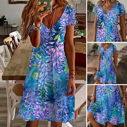 👗 【S-4XL】Elegancka damska sukienka z krótkim rękawem i dekoltem w serek