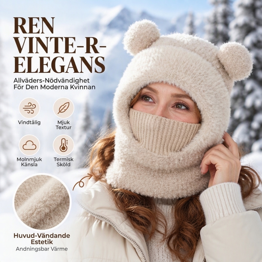 🧸 3-i-1 vinterbjörnmössa med halsduk och mask – Varm och lekfull ✨